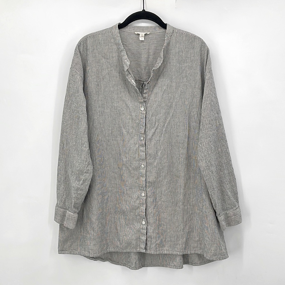 Rock Bottom Price! EILEEN FISHER Striped Linen Blend Button Down Size M
